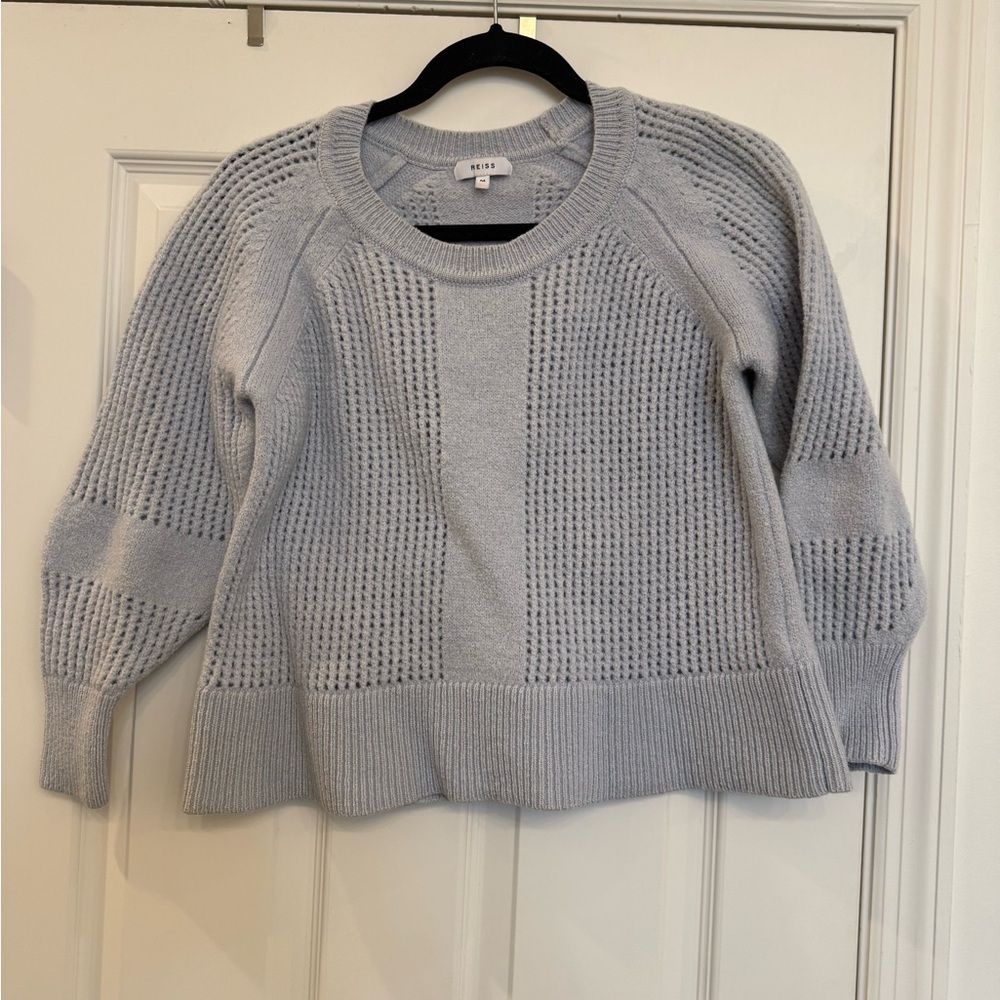 Reiss Crochet Sweater Light Blue Size Medium Wool Blend